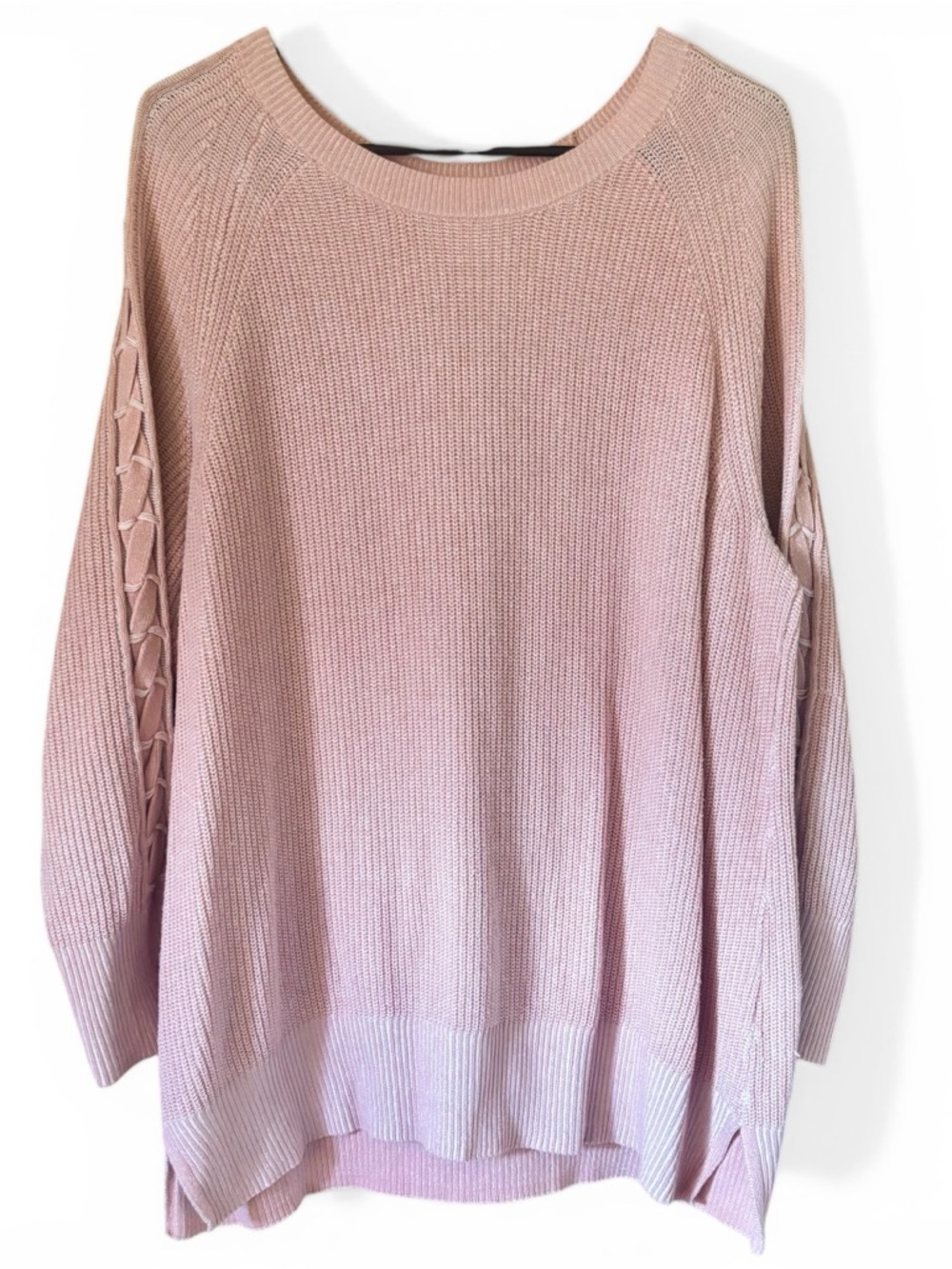 LC Lauren Conrad Light Pink Lace-Up Sleeve Sweater XXL Oversized Knit Cozy